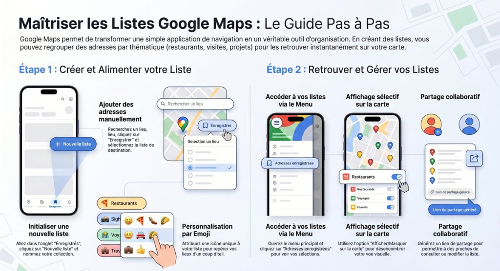 Guide pas à pas pour utiliser les listes sur Google Maps