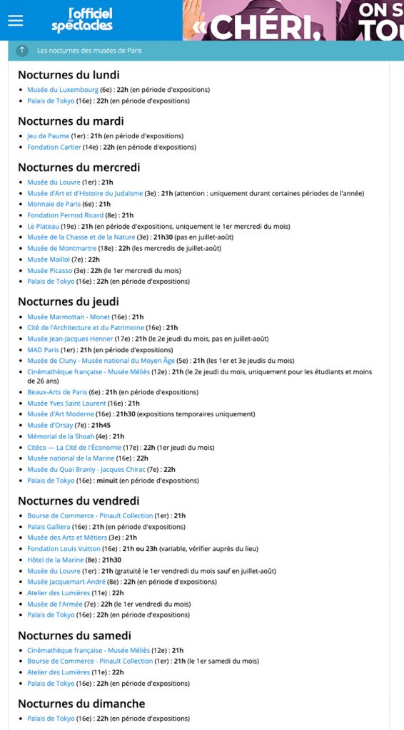 Officiel des spectacles les nocturnes à Paris